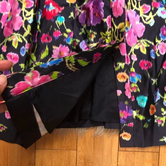 Oscar de la Renta Taffeta Fit & Flare Multicolor Floral Silk Blend Midi Dress 0 - Picture 12 of 16